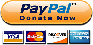 PayPal Donate Now button above logos for accepted payment methods: Visa, MasterCard, Discover Network, and American Express.